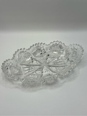 Antique American Brilliant Period Cut Glass Crystal Oval Bowl/Dish
